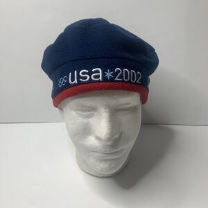 Vintage 2002 Salt Lake Winter Olympics Beret USA Navy Blue Roots cap hat OS